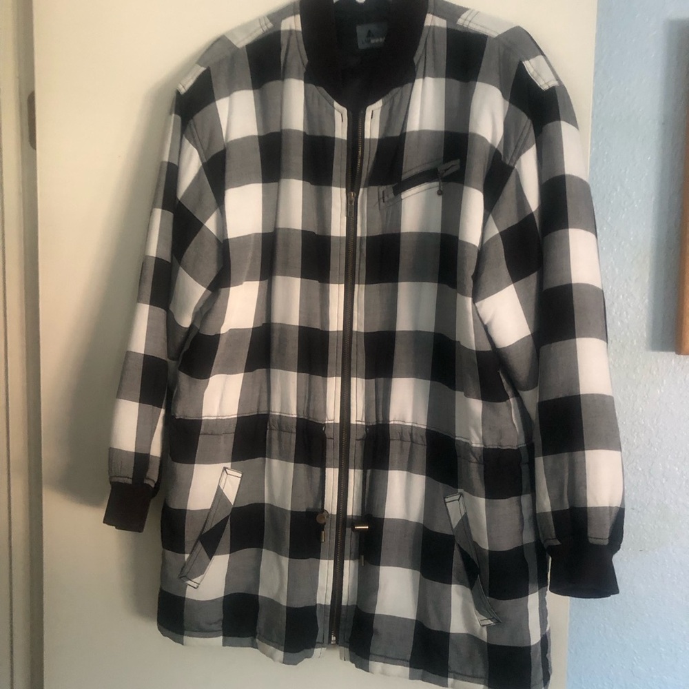 Black & White Plaid Bomber Jacket - Classic Check Zip Front